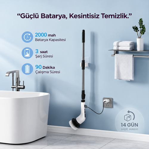 9 Başlıklı Şarjlı Elektrikli Temizlik Fırçası