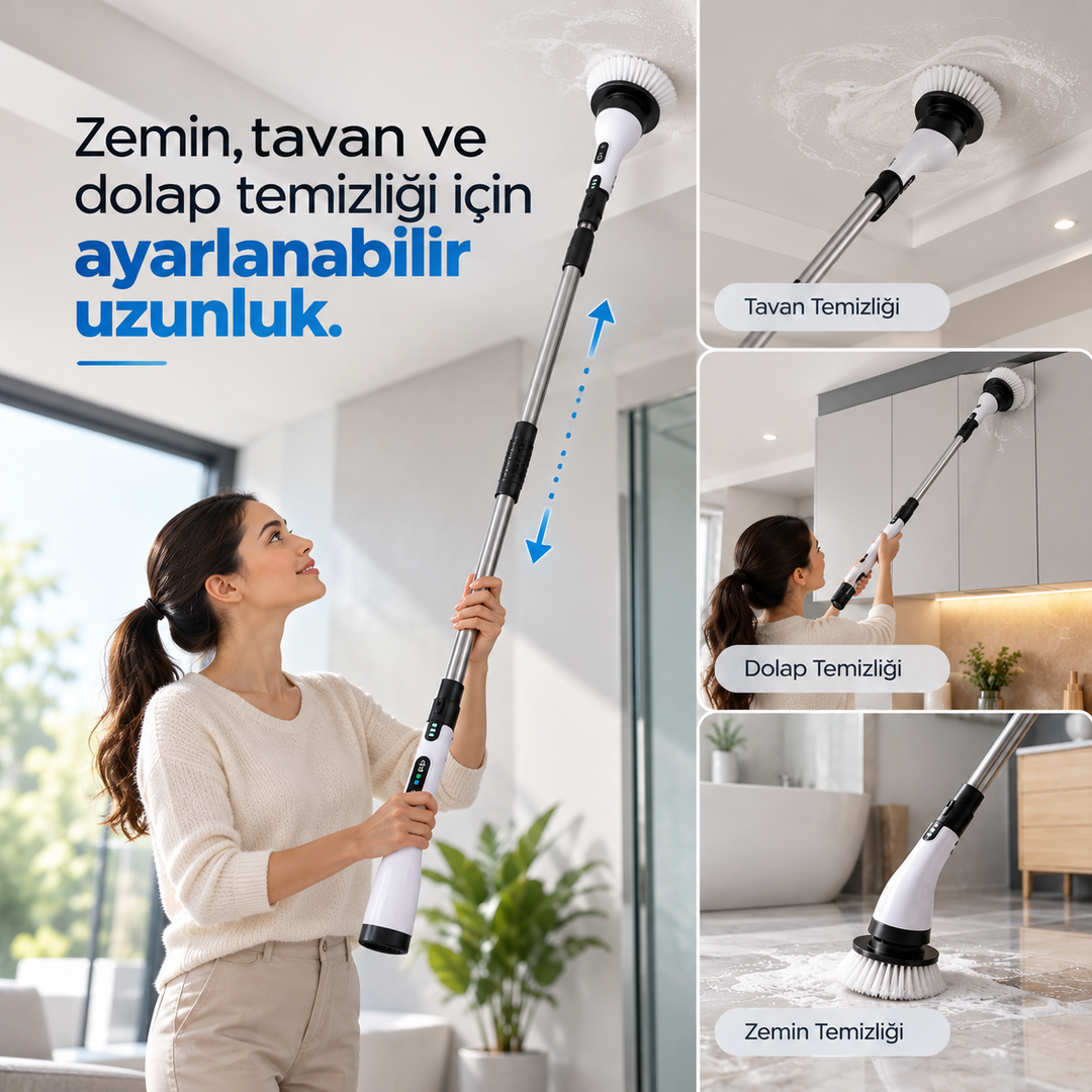 9 Başlıklı Şarjlı Elektrikli Temizlik Fırçası