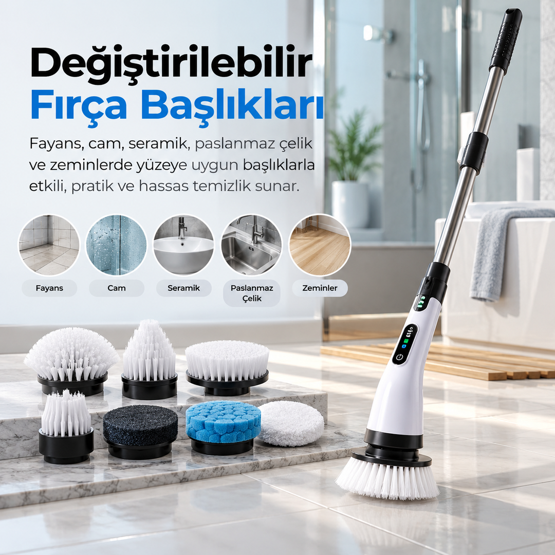 9 Başlıklı Şarjlı Elektrikli Temizlik Fırçası