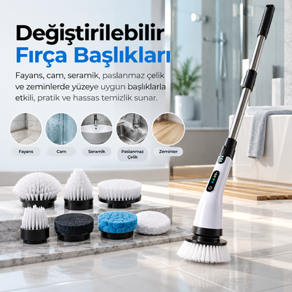 9 Başlıklı Şarjlı Elektrikli Temizlik Fırçası