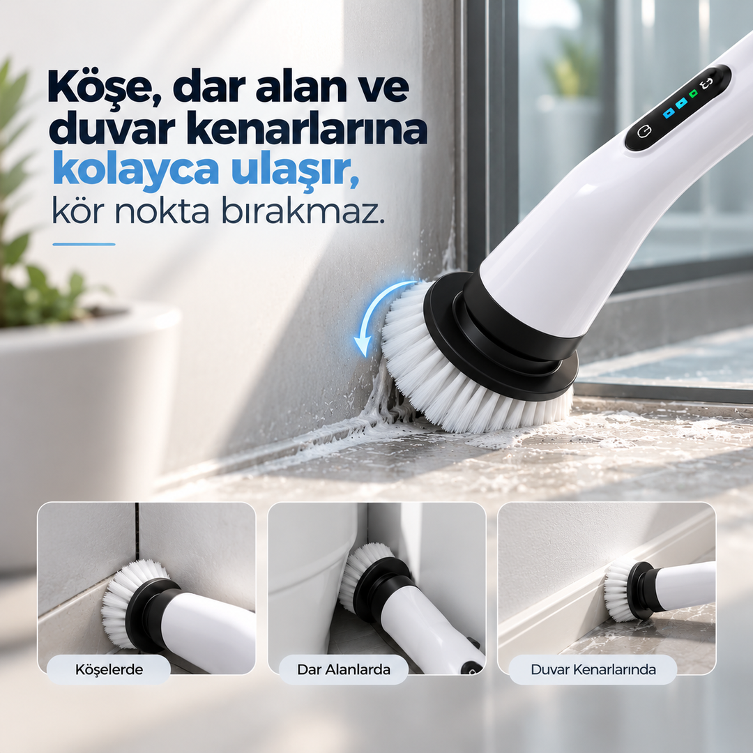 9 Başlıklı Şarjlı Elektrikli Temizlik Fırçası