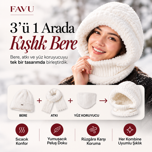 FAVU Cozy™ 3'ü 1 Arada Peluş Kışlık Bere